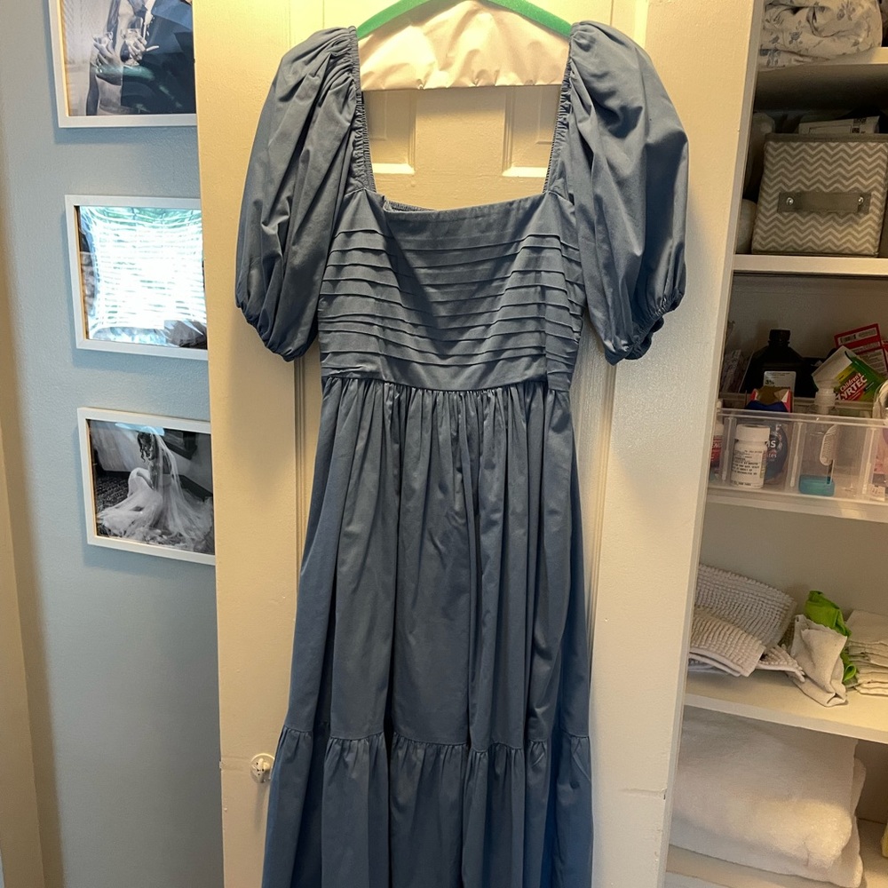 Abercrombie Poplin Puff Sleeve Midi Dress